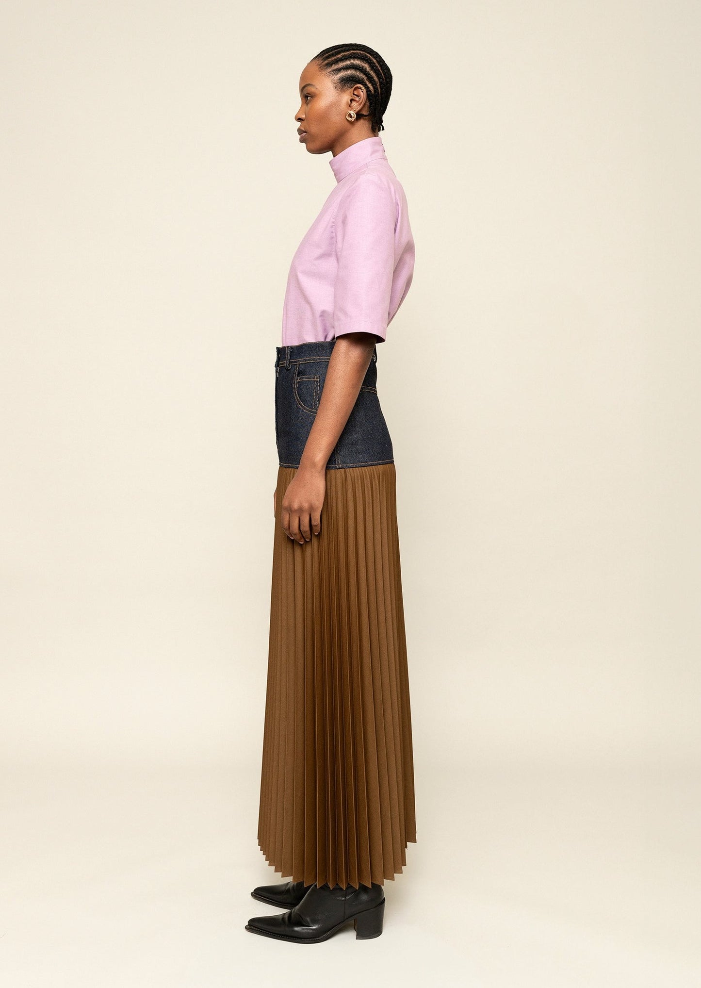 Wool Denim Pleated Skirt