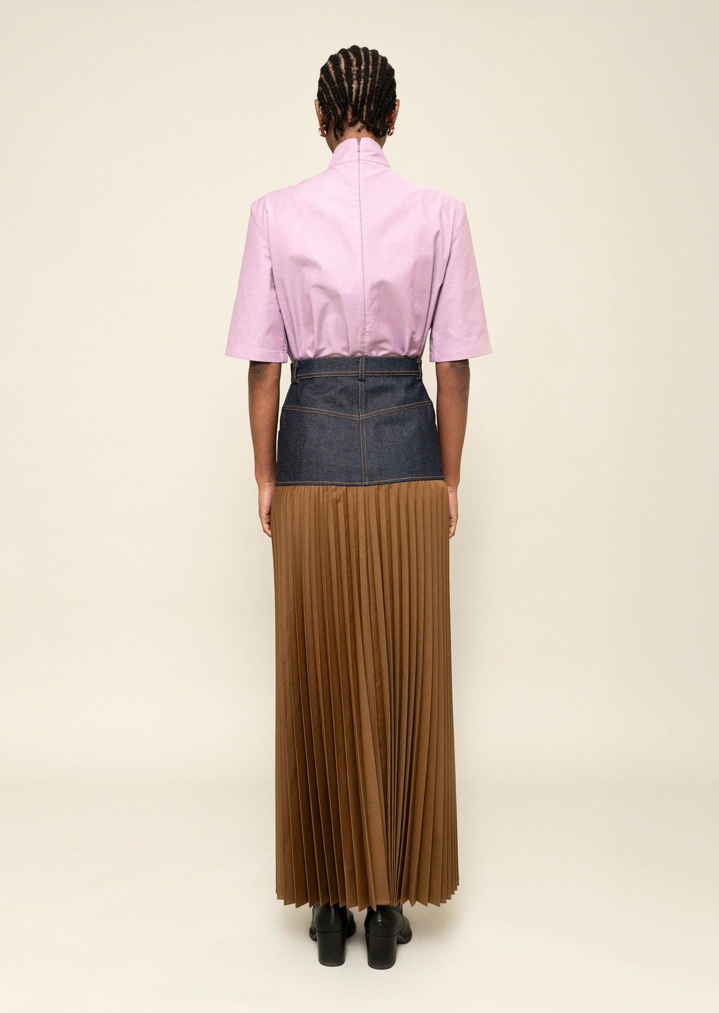 Wool Denim Pleated Skirt