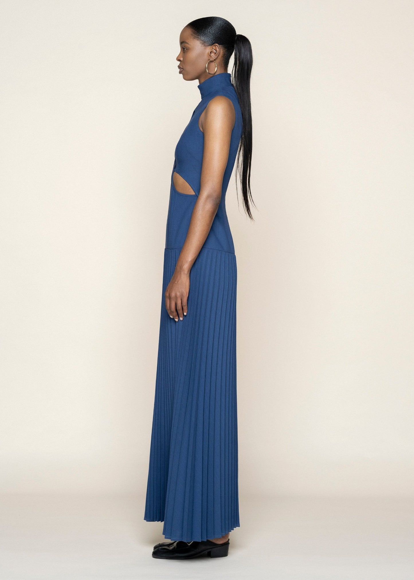 Blue Pleated Maxi Dress