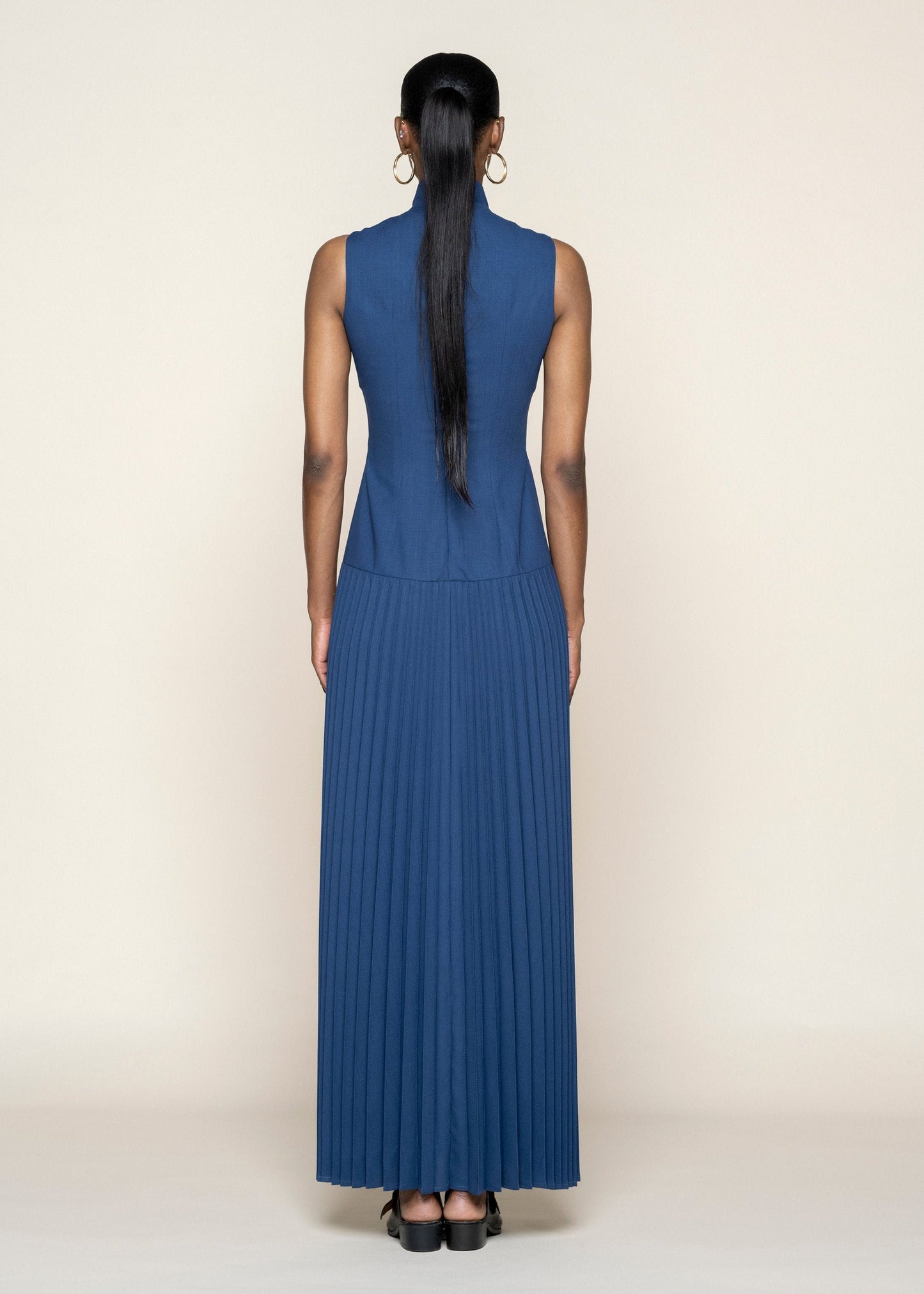 Blue Pleated Maxi Dress