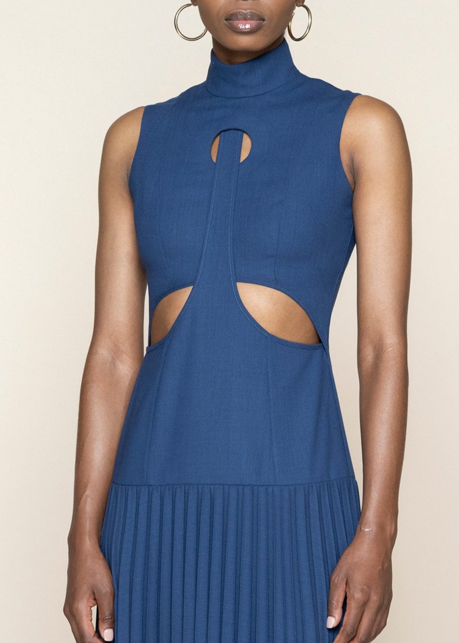 Blue Pleated Maxi Dress