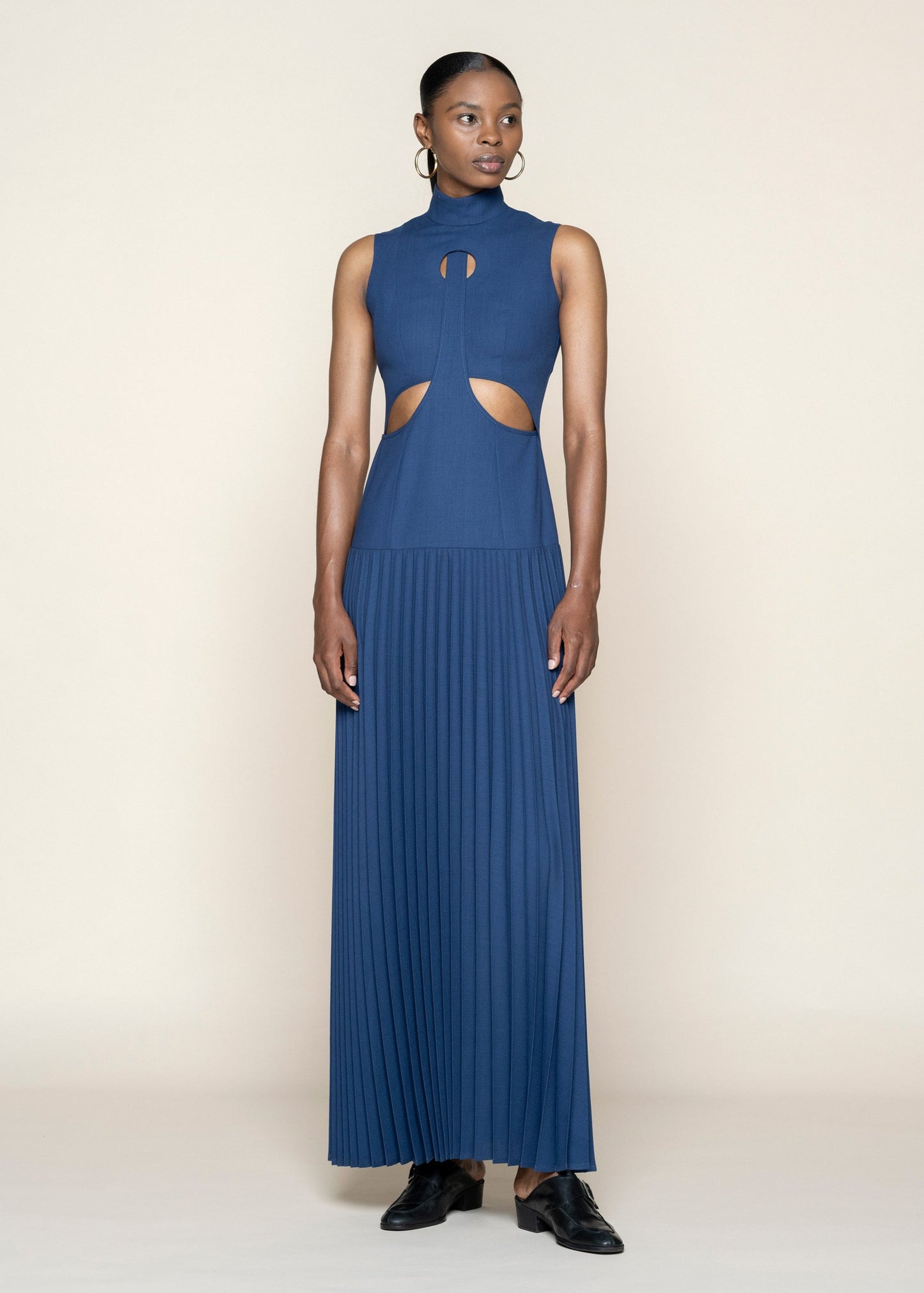 Blue Pleated Maxi Dress