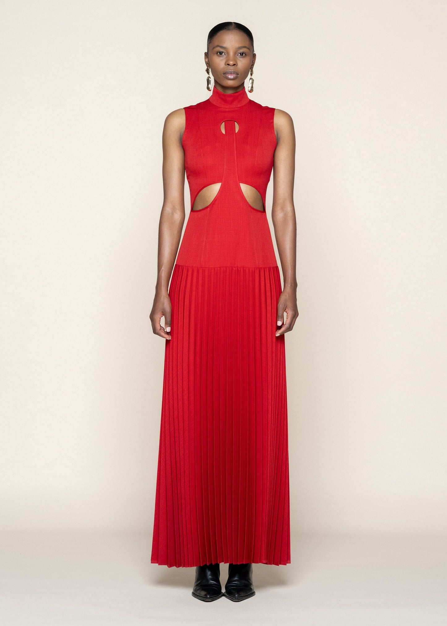Red Pleated Maxi Dress