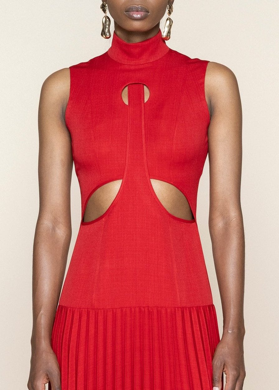 Red Pleated Maxi Dress