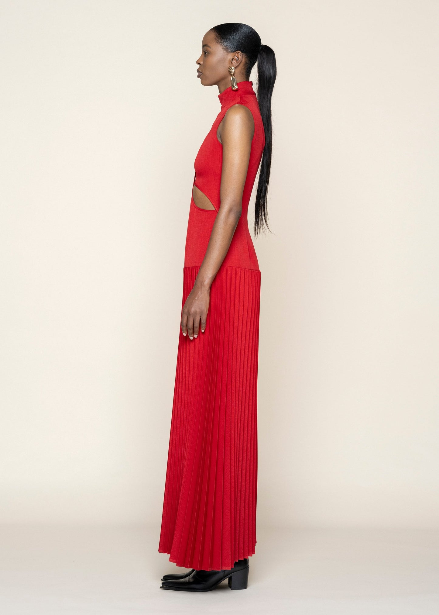 Red Pleated Maxi Dress