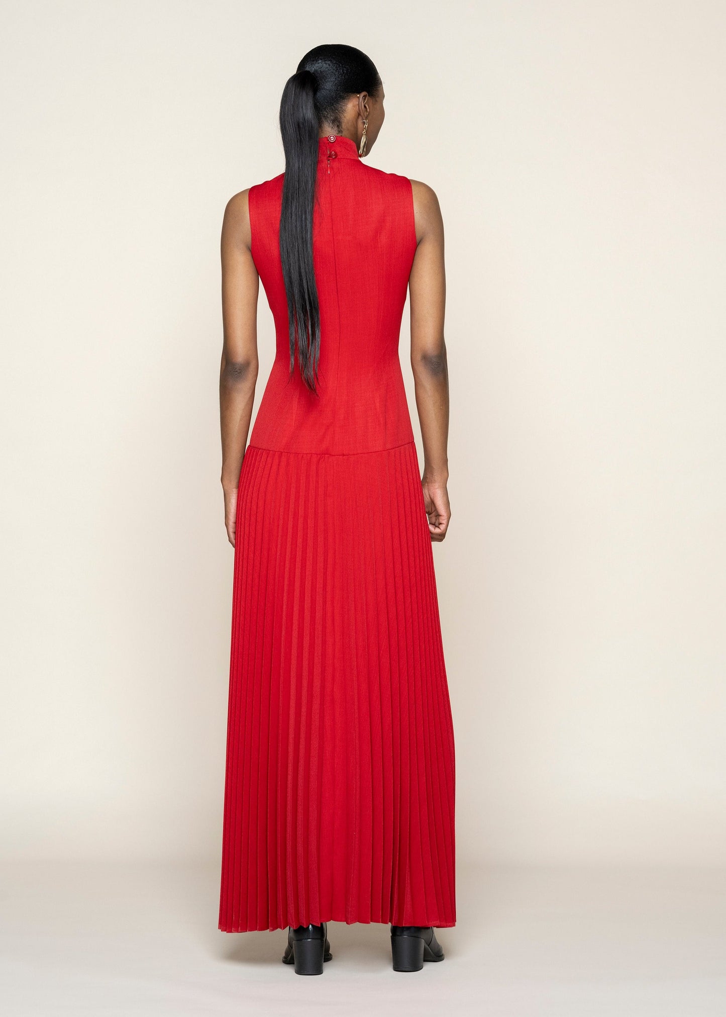 Red Pleated Maxi Dress