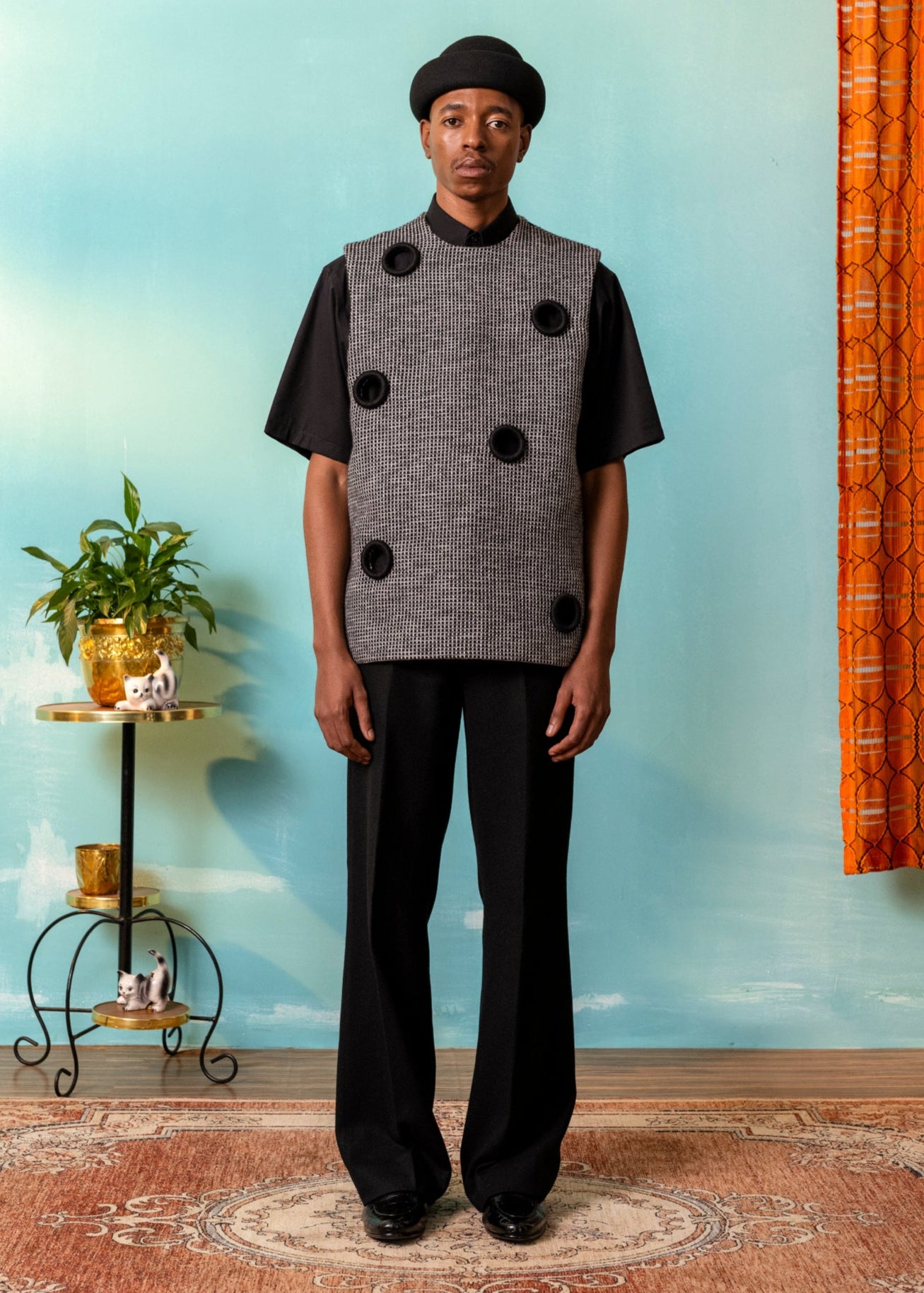 Handwoven Black Keyhole Boxy Top