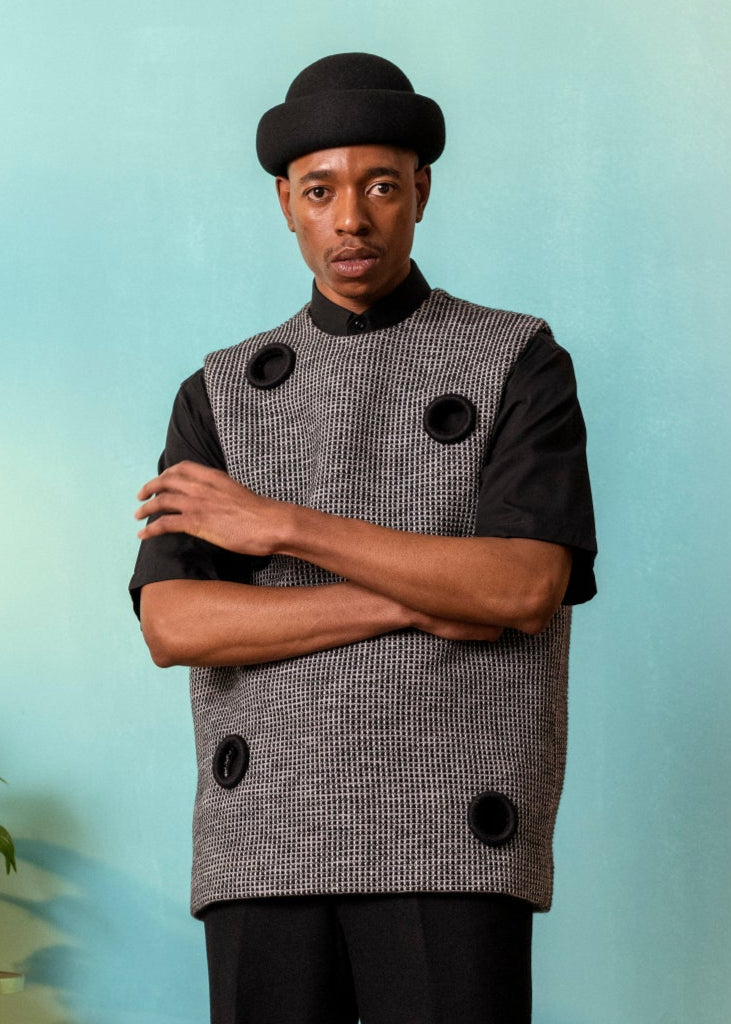 Handwoven Black Keyhole Boxy Top