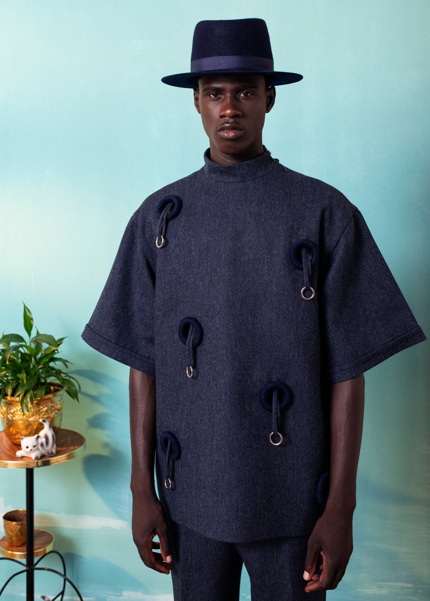 Navy Keyhole Boxy Top