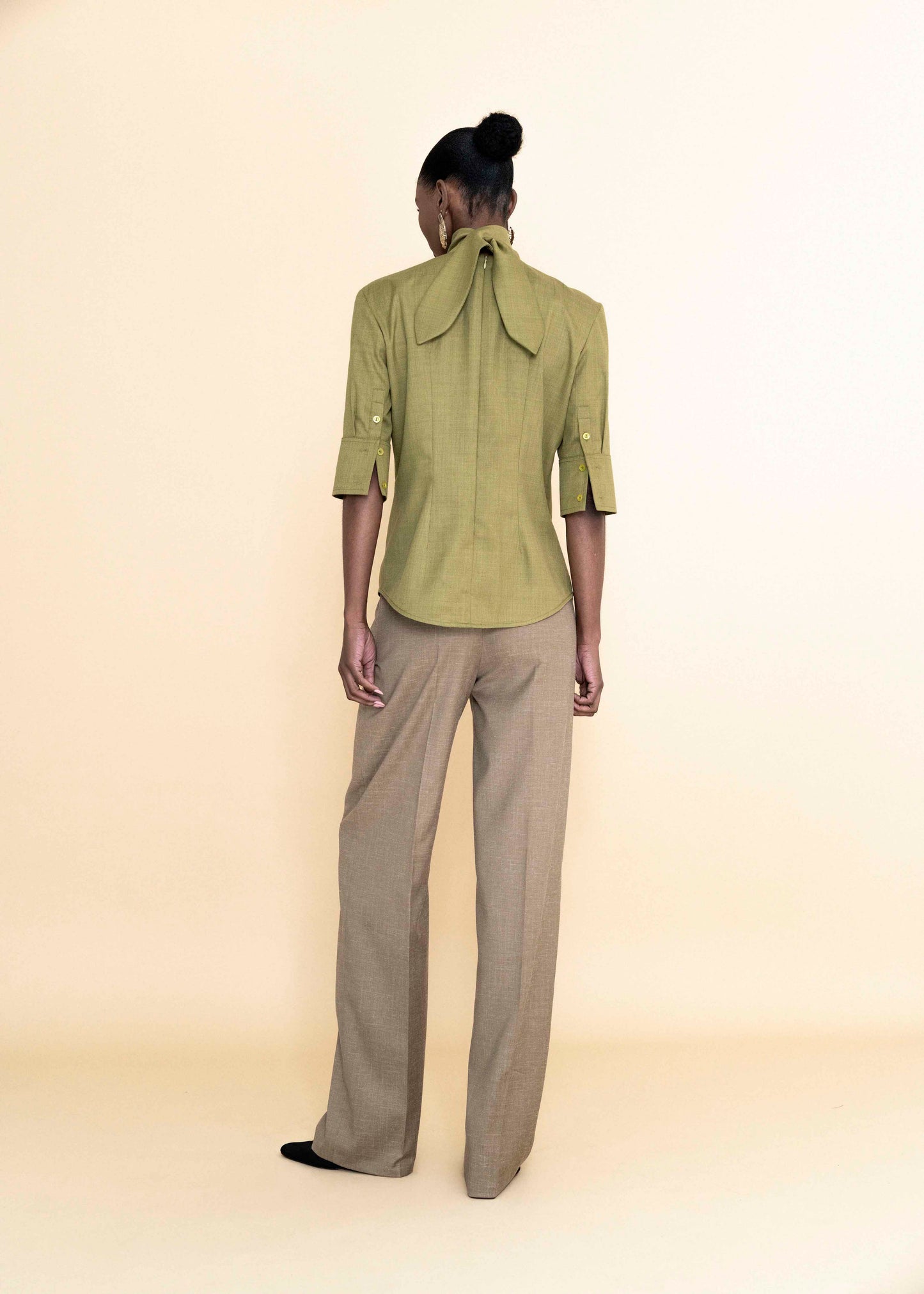 Pomelo Olive High Neck Blouse
