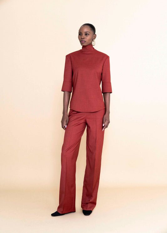 Ruby Red High Neck Blouse