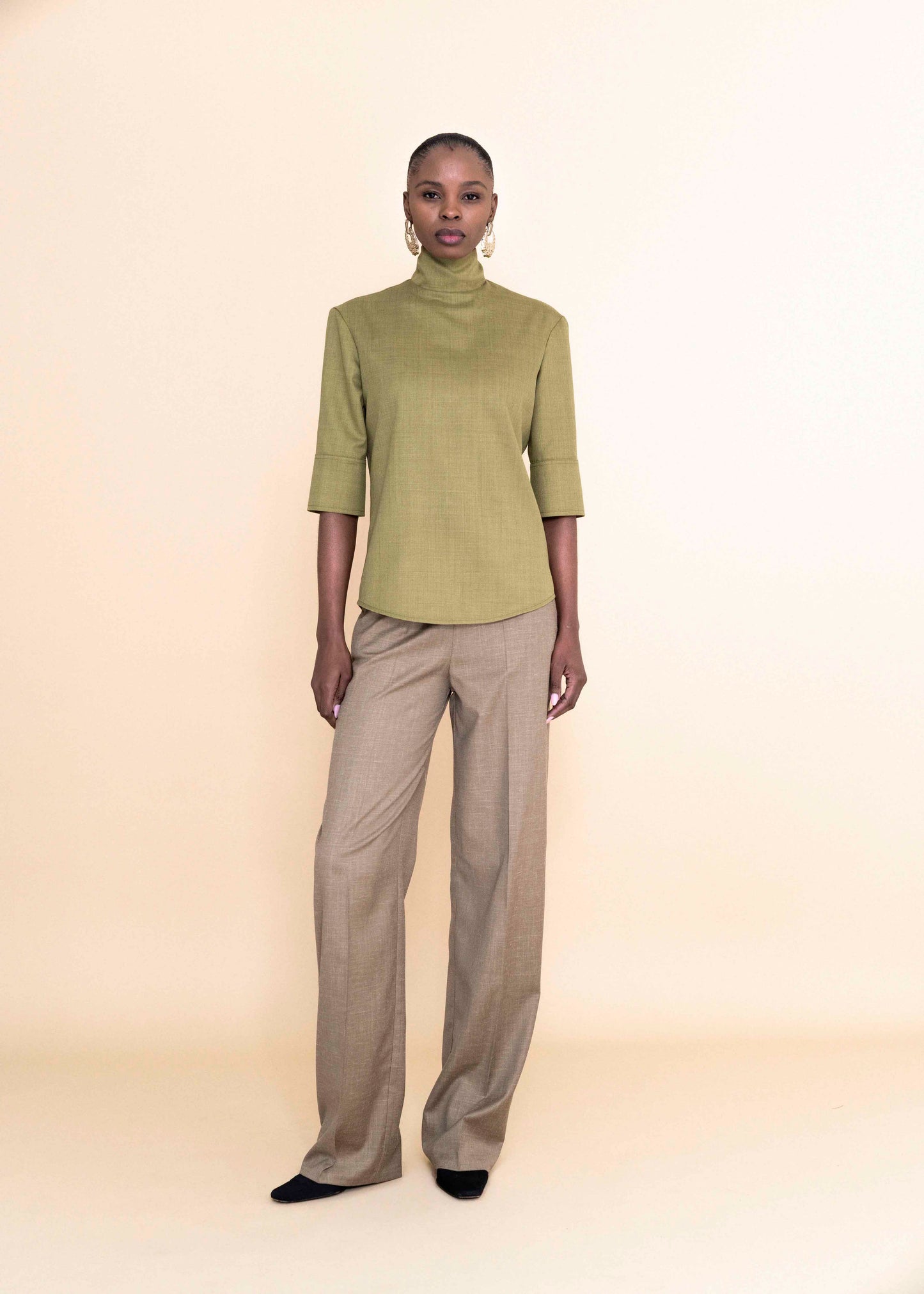 Pomelo Olive High Neck Blouse